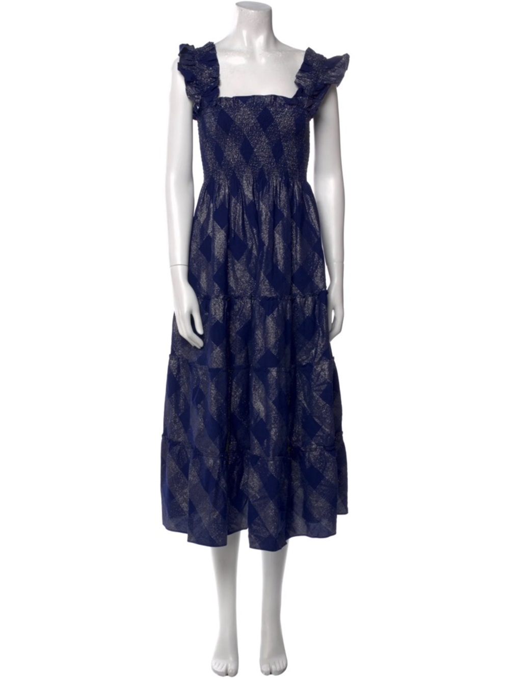 Hill House Navy Gingham Smocked Maxi Nap Dress with Ruffle Straps